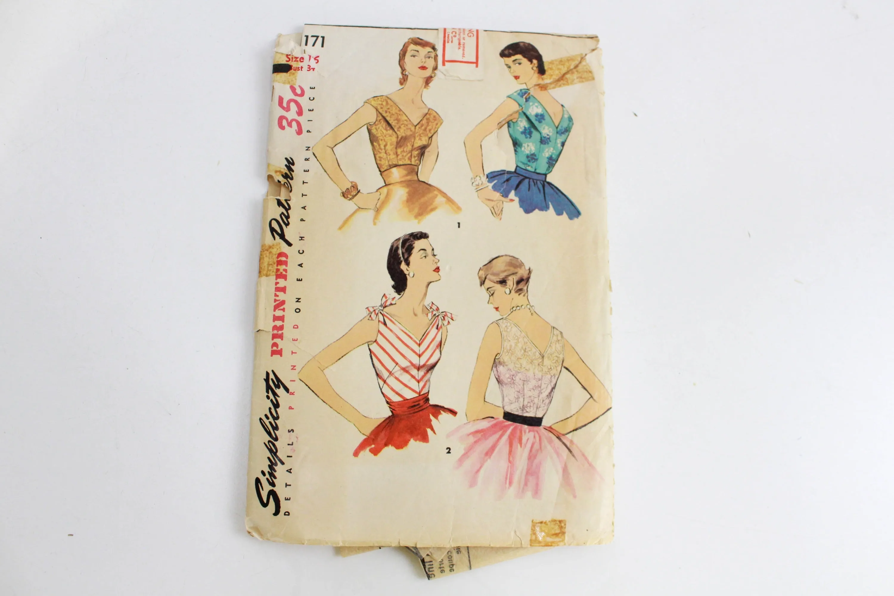 1950s Womens Set of Blouses Simplicity 1171, Bust 34