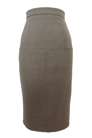 1990s Vintage Brown and Green Houndstooth Pencil Skirt by Chaiken and Capone, Small to Medium