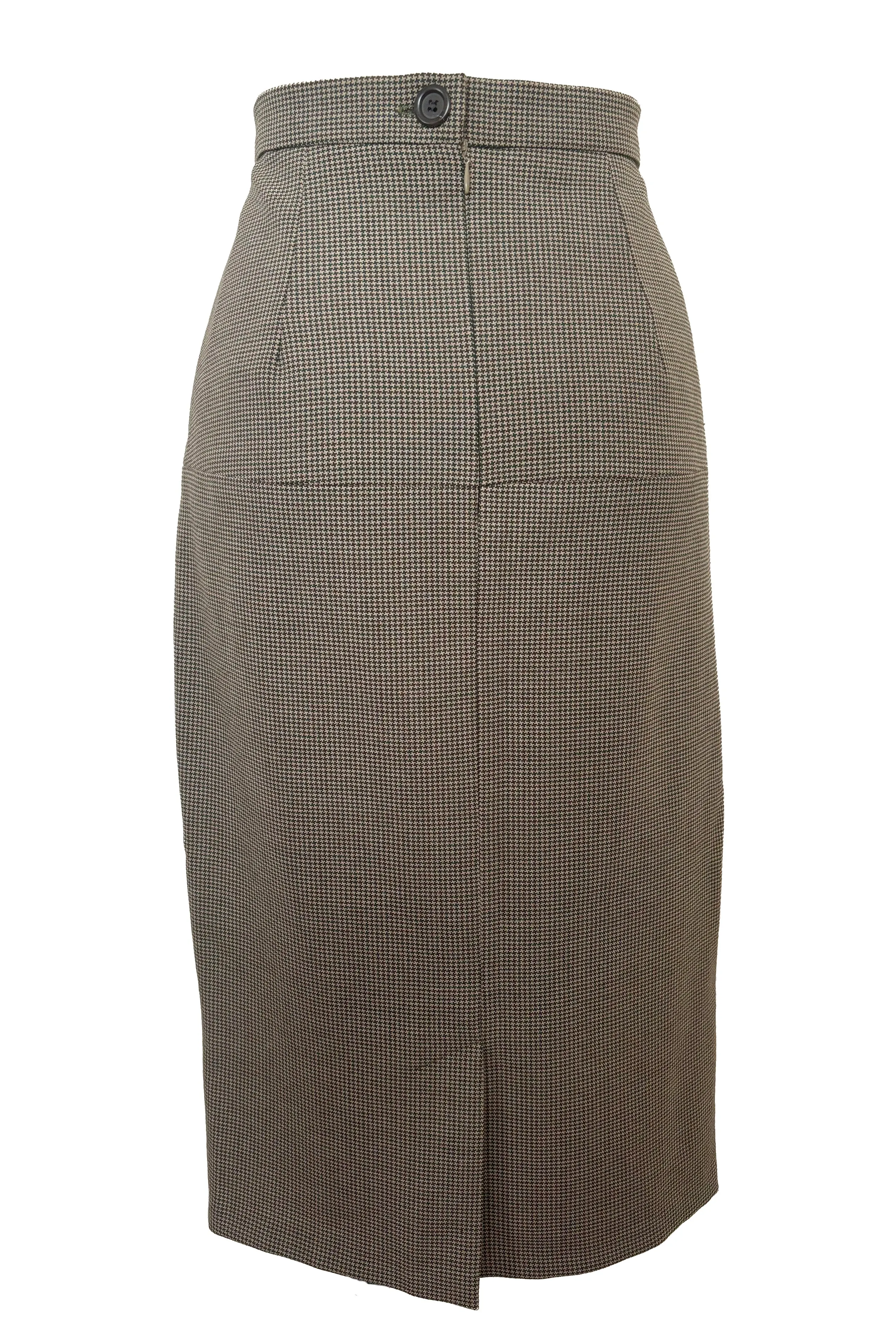 1990s Vintage Brown and Green Houndstooth Pencil Skirt by Chaiken and Capone, Small to Medium