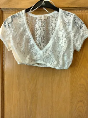 26142 Beautiful Krueger Elegant Festive Lace Dirndl Blouse  with short sleeves White