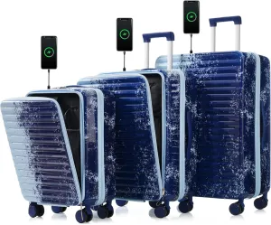 3-Piece Hard Shell Luggage Set with USB Interface, 20" & 24", Gradient Blue