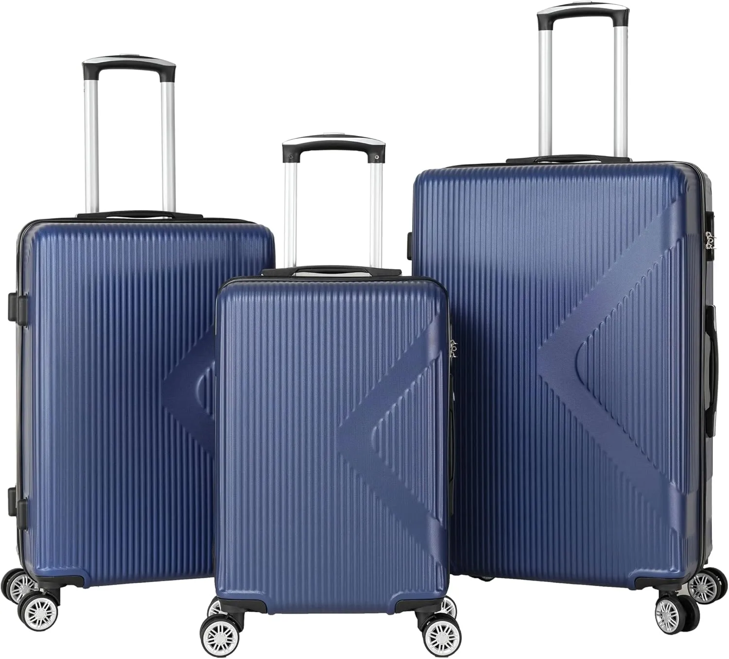 3-Piece Hardshell Luggage Set with Backpack, 19/23/27 Inch Spinner Suitcases, Navy Blue