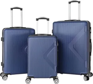3-Piece Hardshell Luggage Set with Backpack, 19/23/27 Inch Spinner Suitcases, Navy Blue