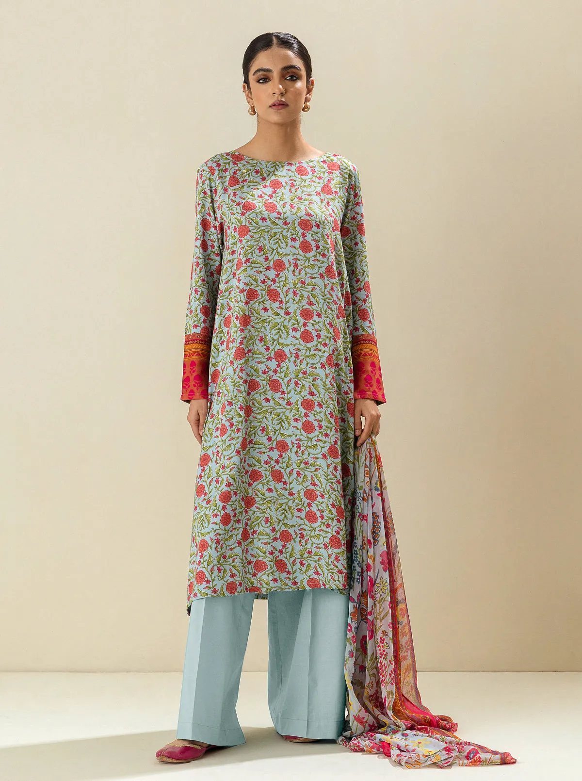 3 PIECE - PRINTED VISCOSE SUIT - BREEZY PARADISE (UNSTITCHED)