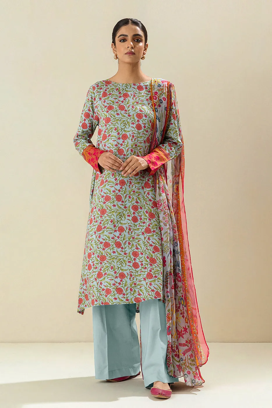 3 PIECE - PRINTED VISCOSE SUIT - BREEZY PARADISE (UNSTITCHED)