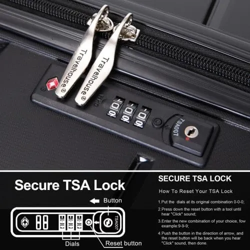 3-PieceHardshell Suitcase Spinner Wheels PP Luggage Sets Lightweight Durable Suitcase with TSA Lock, 20/24/28 Inch Spinner Suitcases (Black   Polypropylene)