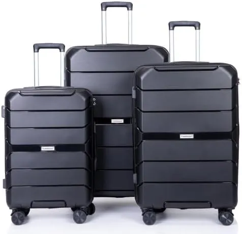 3-PieceHardshell Suitcase Spinner Wheels PP Luggage Sets Lightweight Durable Suitcase with TSA Lock, 20/24/28 Inch Spinner Suitcases (Black   Polypropylene)