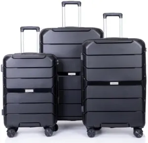 3-PieceHardshell Suitcase Spinner Wheels PP Luggage Sets Lightweight Durable Suitcase with TSA Lock, 20/24/28 Inch Spinner Suitcases (Black   Polypropylene)