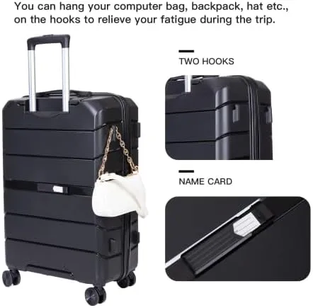 3-PieceHardshell Suitcase Spinner Wheels PP Luggage Sets Lightweight Durable Suitcase with TSA Lock, 20/24/28 Inch Spinner Suitcases (Black   Polypropylene)