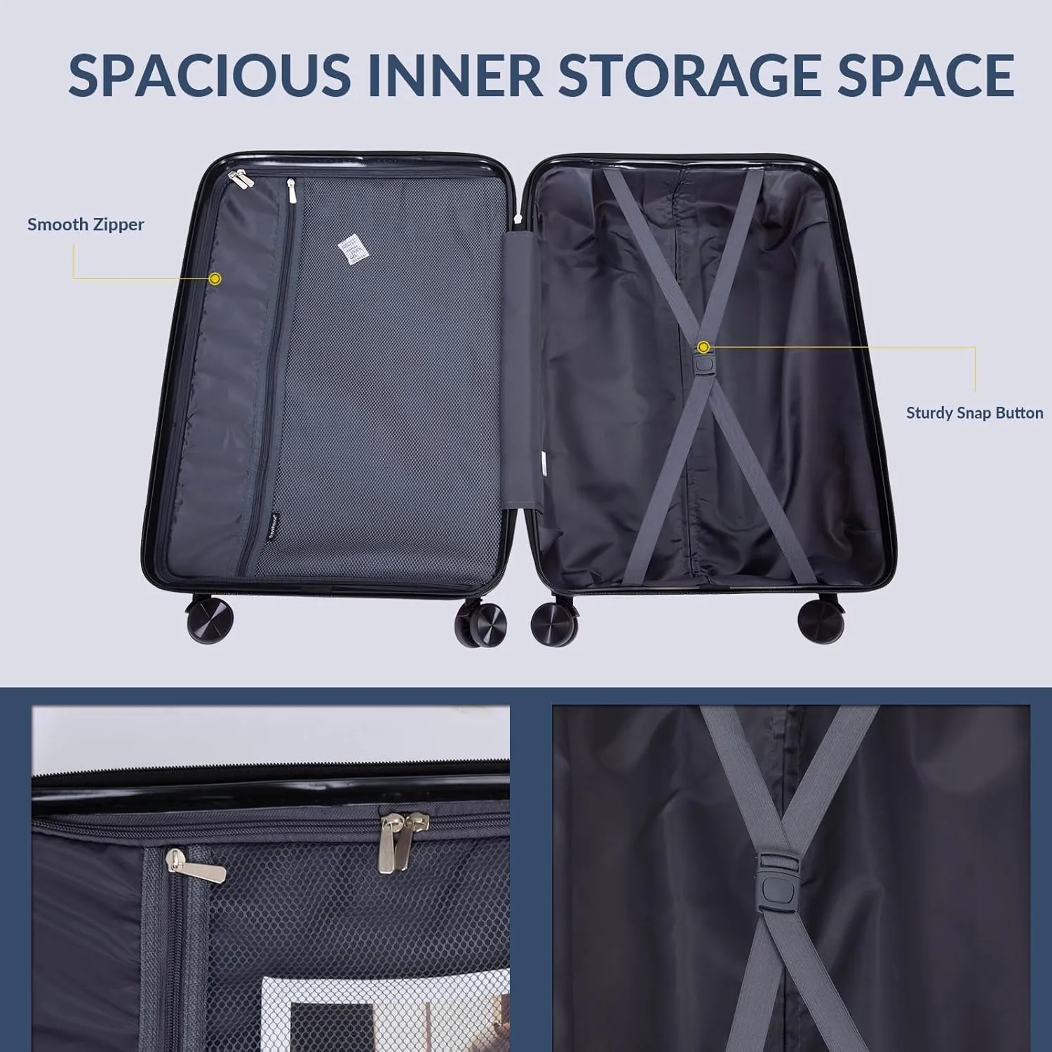 3-PieceHardshell Suitcase Spinner Wheels PP Luggage Sets Lightweight Durable Suitcase with TSA Lock, 20/24/28 Inch Spinner Suitcases (Blue   Polypropylene)