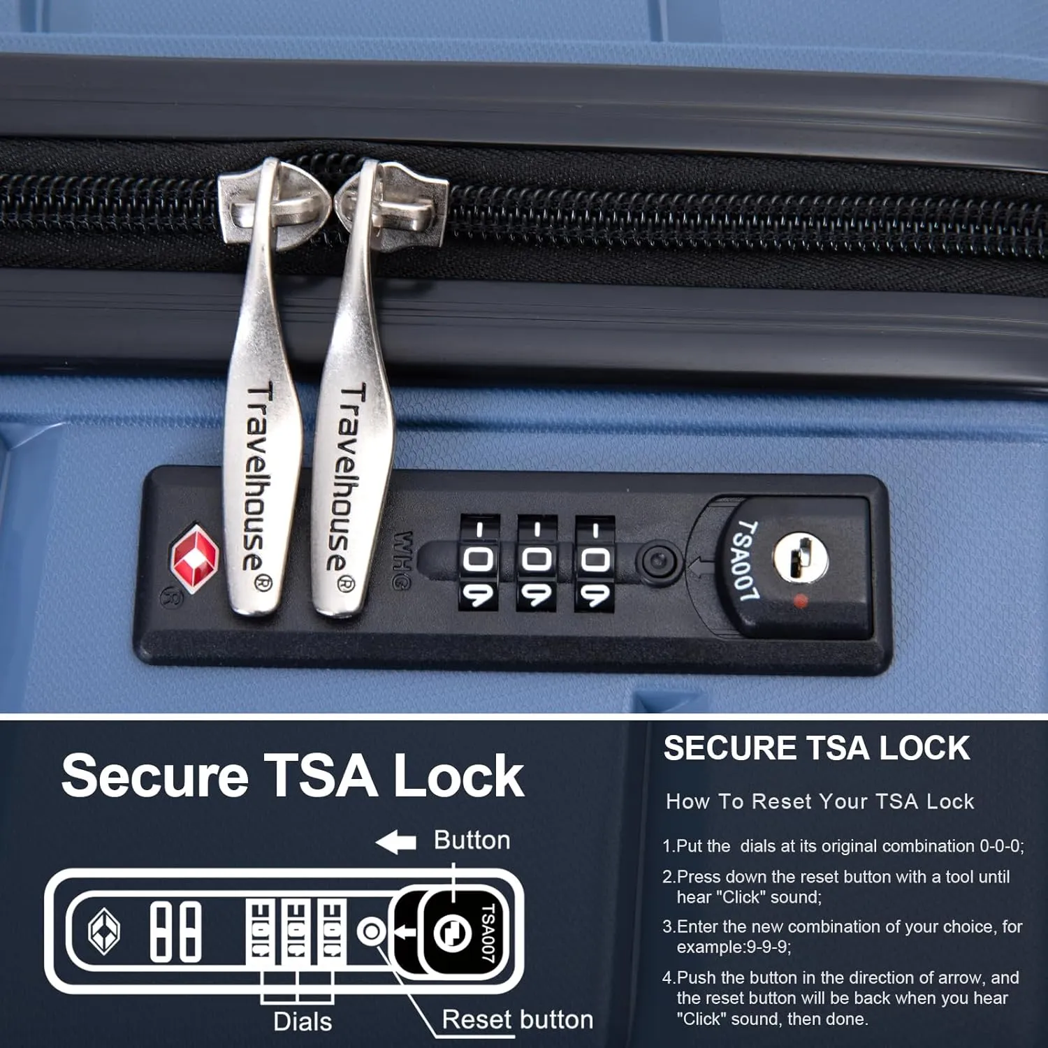 3-PieceHardshell Suitcase Spinner Wheels PP Luggage Sets Lightweight Durable Suitcase with TSA Lock, 20/24/28 Inch Spinner Suitcases (Blue   Polypropylene)