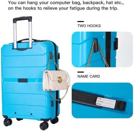 3-PieceHardshell Suitcase Spinner Wheels PP Luggage Sets Lightweight Durable Suitcase with TSA Lock, 20/24/28 Inch Spinner Suitcases (Light Blue   Polypropylene)