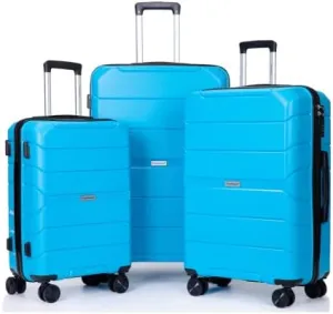 3-PieceHardshell Suitcase Spinner Wheels PP Luggage Sets Lightweight Durable Suitcase with TSA Lock, 20/24/28 Inch Spinner Suitcases (Light Blue   Polypropylene)
