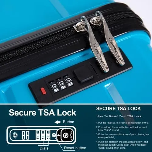 3-PieceHardshell Suitcase Spinner Wheels PP Luggage Sets Lightweight Durable Suitcase with TSA Lock, 20/24/28 Inch Spinner Suitcases (Light Blue   Polypropylene)