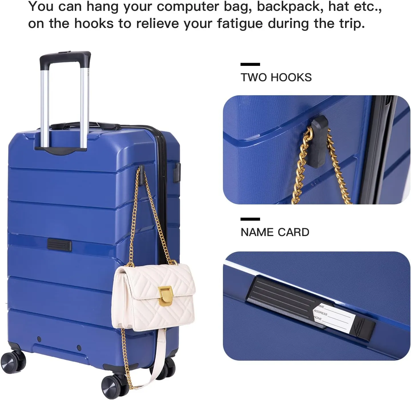 3-PieceHardshell Suitcase Spinner Wheels PP Luggage Sets Lightweight Durable Suitcase with TSA Lock, 20/24/28 Inch Spinner Suitcases (Navy   Polypropylene)