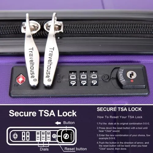 3-PieceHardshell Suitcase Spinner Wheels PP Luggage Sets Lightweight Durable Suitcase with TSA Lock, 20/24/28 Inch Spinner Suitcases (Purple   Polypropylene)