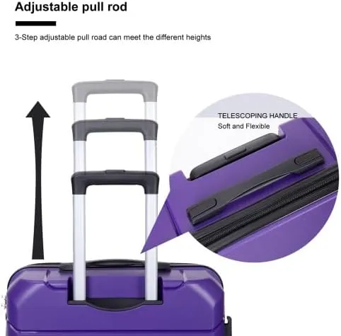 3-PieceHardshell Suitcase Spinner Wheels PP Luggage Sets Lightweight Durable Suitcase with TSA Lock, 20/24/28 Inch Spinner Suitcases (Purple   Polypropylene)
