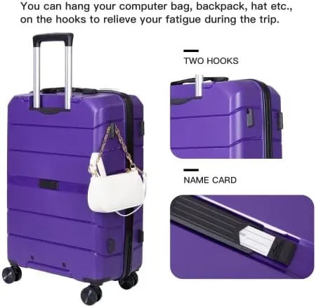 3-PieceHardshell Suitcase Spinner Wheels PP Luggage Sets Lightweight Durable Suitcase with TSA Lock, 20/24/28 Inch Spinner Suitcases (Purple   Polypropylene)