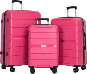 3-PieceHardshell Suitcase Spinner Wheels PP Luggage Sets Lightweight Durable Suitcase with TSA Lock, 20/24/28 Inch Spinner Suitcases (Rose   Polypropylene)