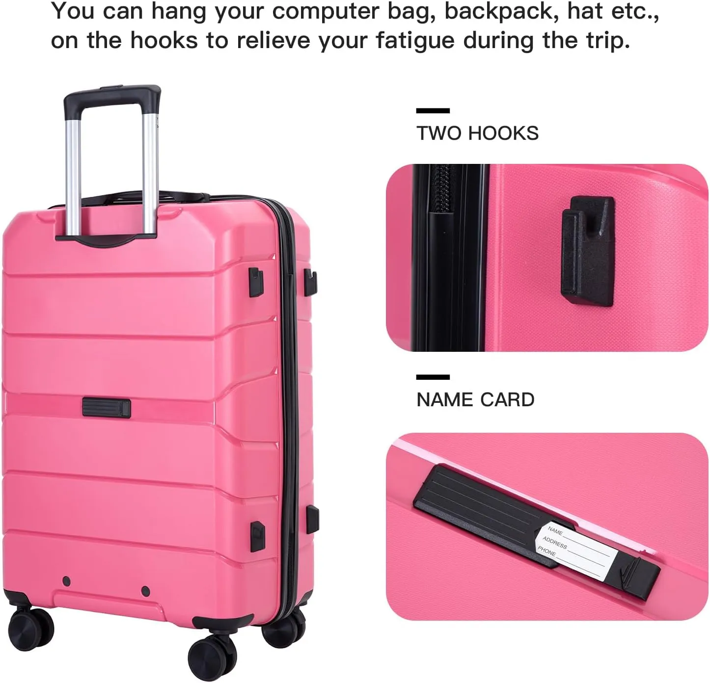 3-PieceHardshell Suitcase Spinner Wheels PP Luggage Sets Lightweight Durable Suitcase with TSA Lock, 20/24/28 Inch Spinner Suitcases (Rose   Polypropylene)