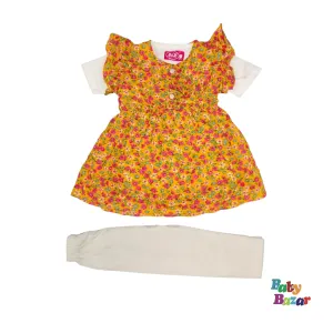 3Pcs Baby Girl Summer Dress with Lovely Flower Print (Orange)