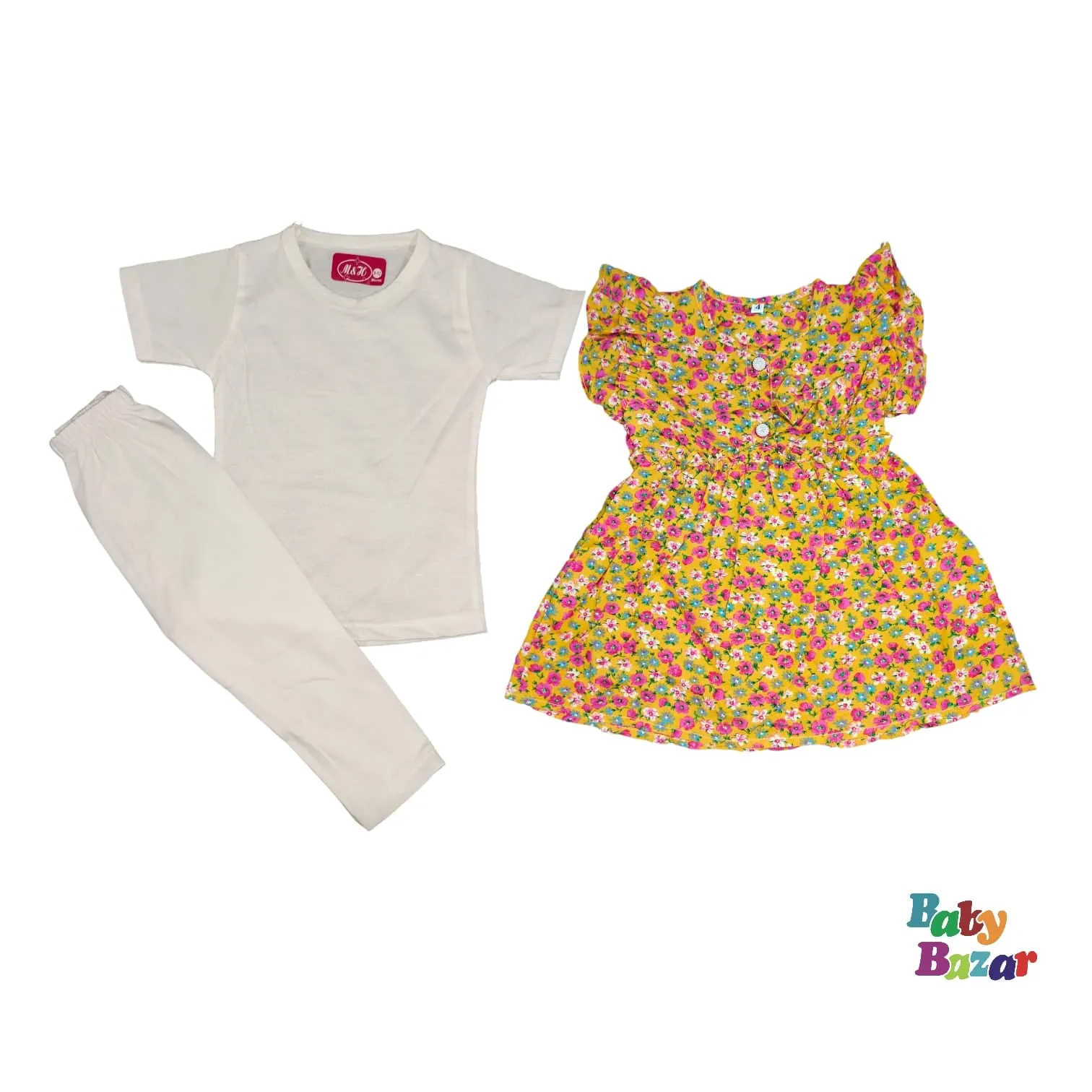 3Pcs Baby Girl Summer Dress with Lovely Flower Print (Orange)