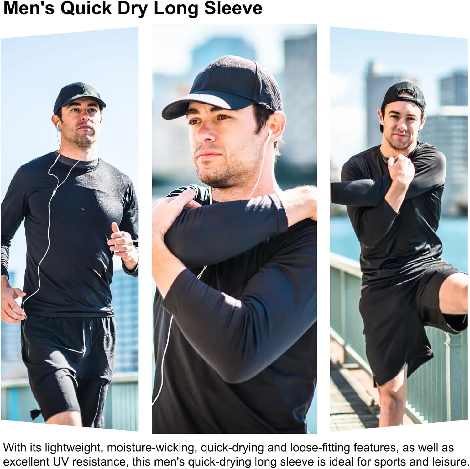 4 Pack Mens Quick Drying Sun Protection Long Sleeve Shirts Moisture Wicking Workout Shirt Performance Tee Shirts