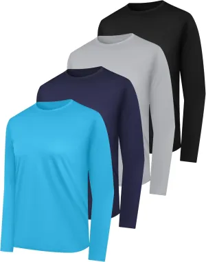 4 Pack Mens Quick Drying Sun Protection Long Sleeve Shirts Moisture Wicking Workout Shirt Performance Tee Shirts