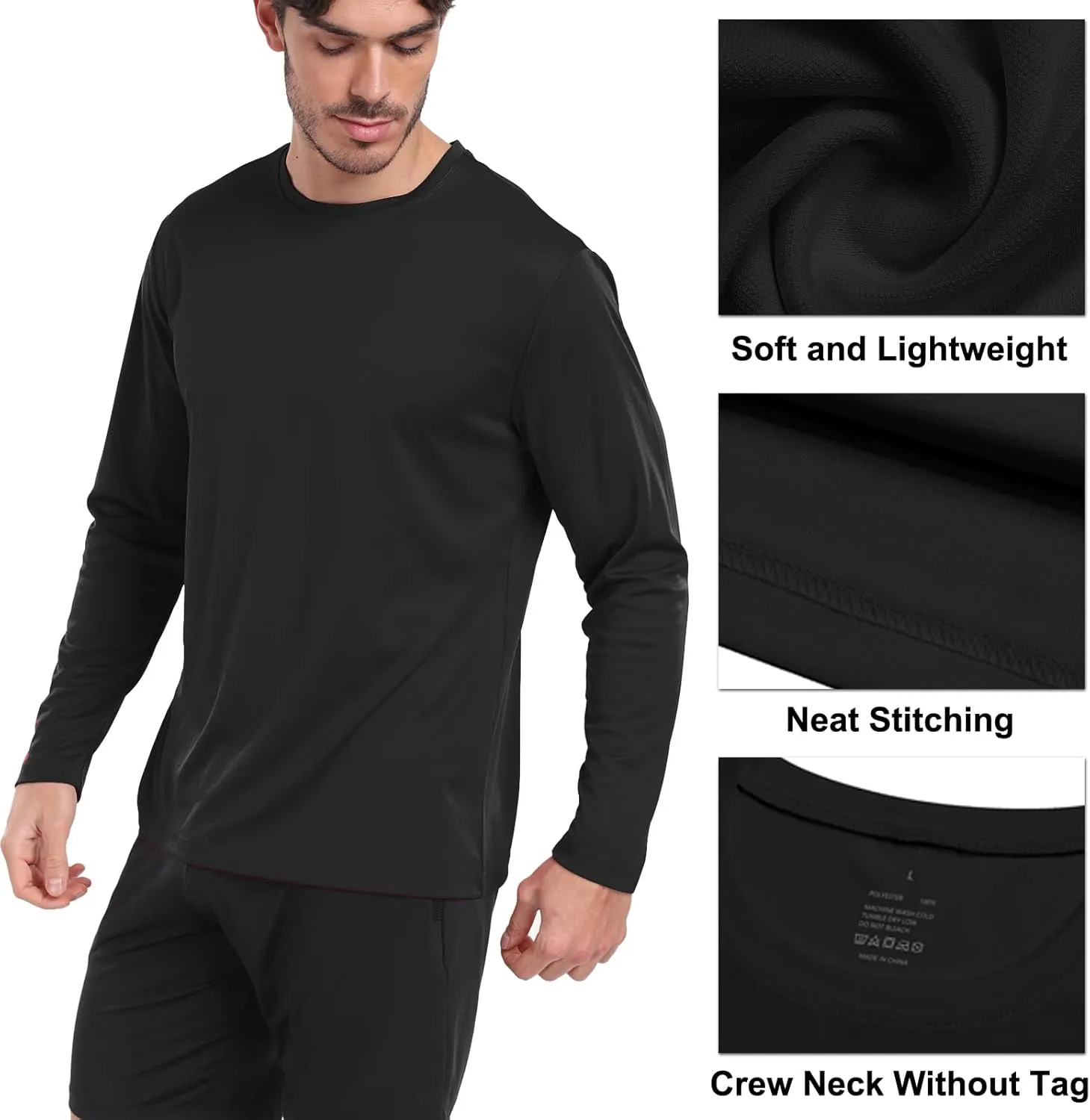 4 Pack Mens Quick Drying Sun Protection Long Sleeve Shirts Moisture Wicking Workout Shirt Performance Tee Shirts