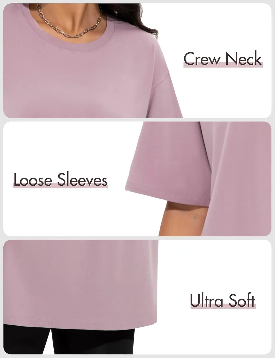 4 Pack Oversized Tshirts for Women, Loose Fit Crew Neck Summer Baggy Tops Workout Tees Plus Size T Shirts