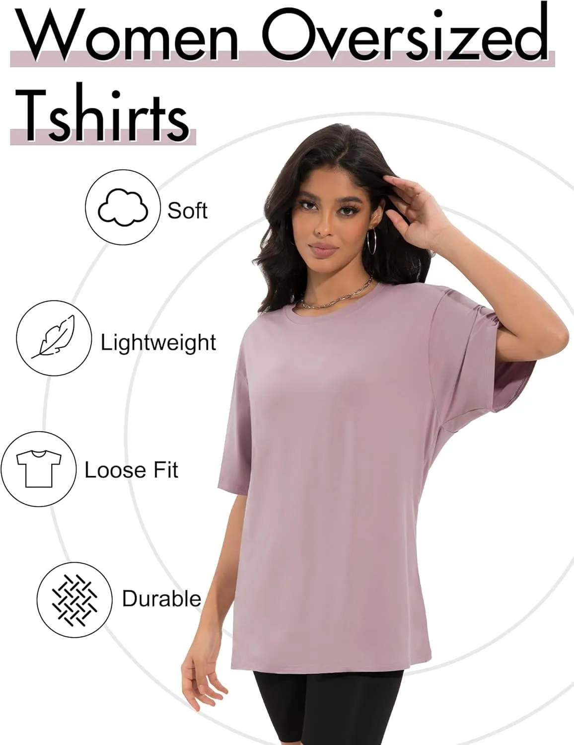 4 Pack Oversized Tshirts for Women, Loose Fit Crew Neck Summer Baggy Tops Workout Tees Plus Size T Shirts