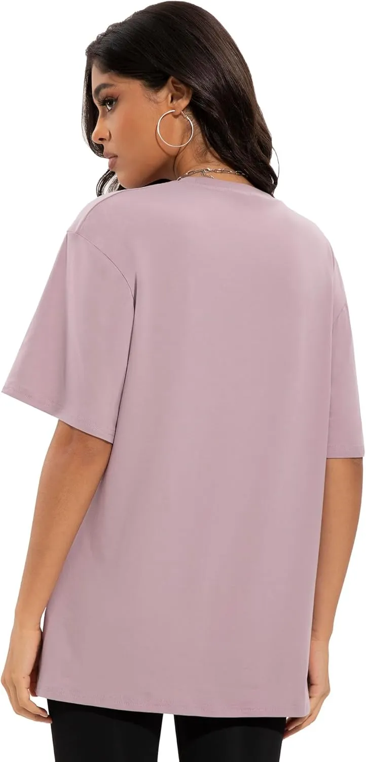 4 Pack Oversized Tshirts for Women, Loose Fit Crew Neck Summer Baggy Tops Workout Tees Plus Size T Shirts