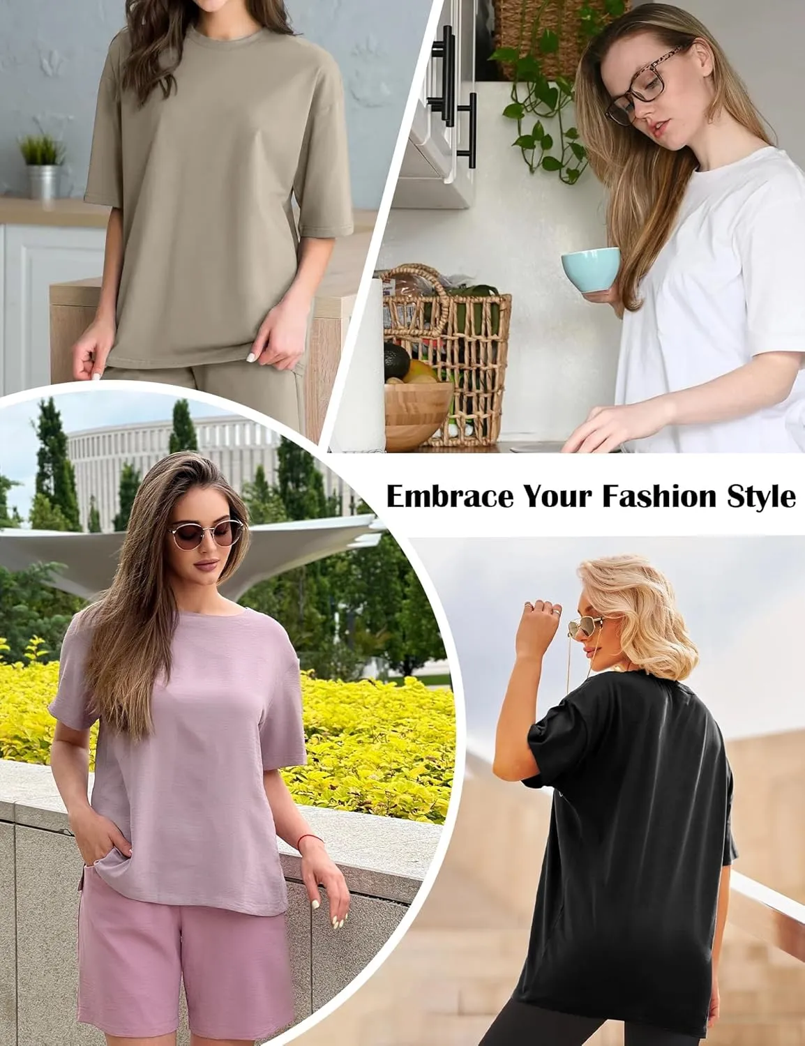4 Pack Oversized Tshirts for Women, Loose Fit Crew Neck Summer Baggy Tops Workout Tees Plus Size T Shirts