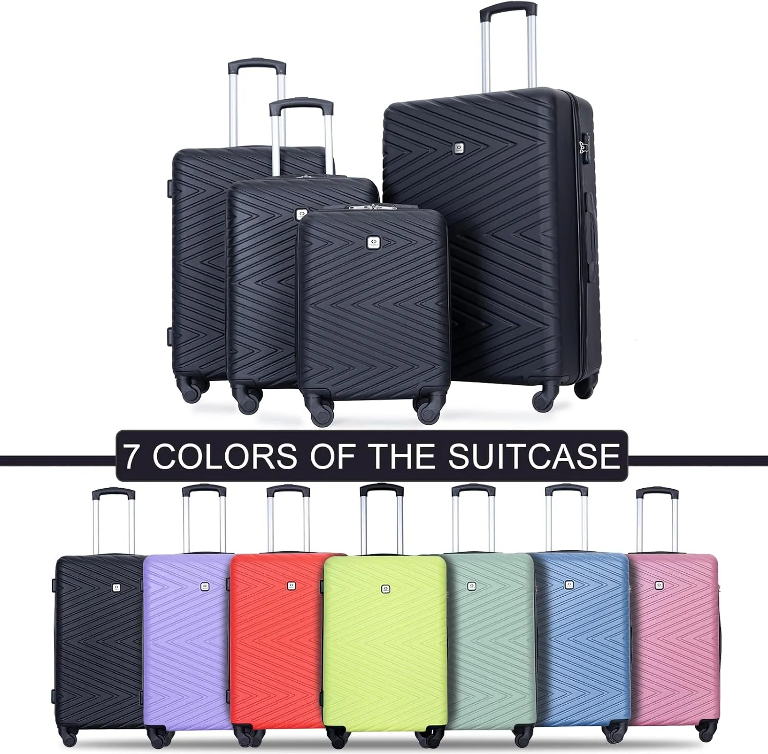 4-Piece Hardside Luggage Set with TSA Lock, Lightweight ABS Suitcases With Spinner Wheel, 16/20/24/28 inch, Black