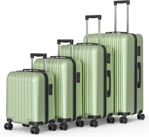4 Piece Lightweight Luggage Set with 360 Silent Spinner Wheels,Water Resistant Large Capacity Suitcases 3 Stage Adjustable Telescopic Handle,Durable Travel Luggage 16" 20" 24" 28" (Green)