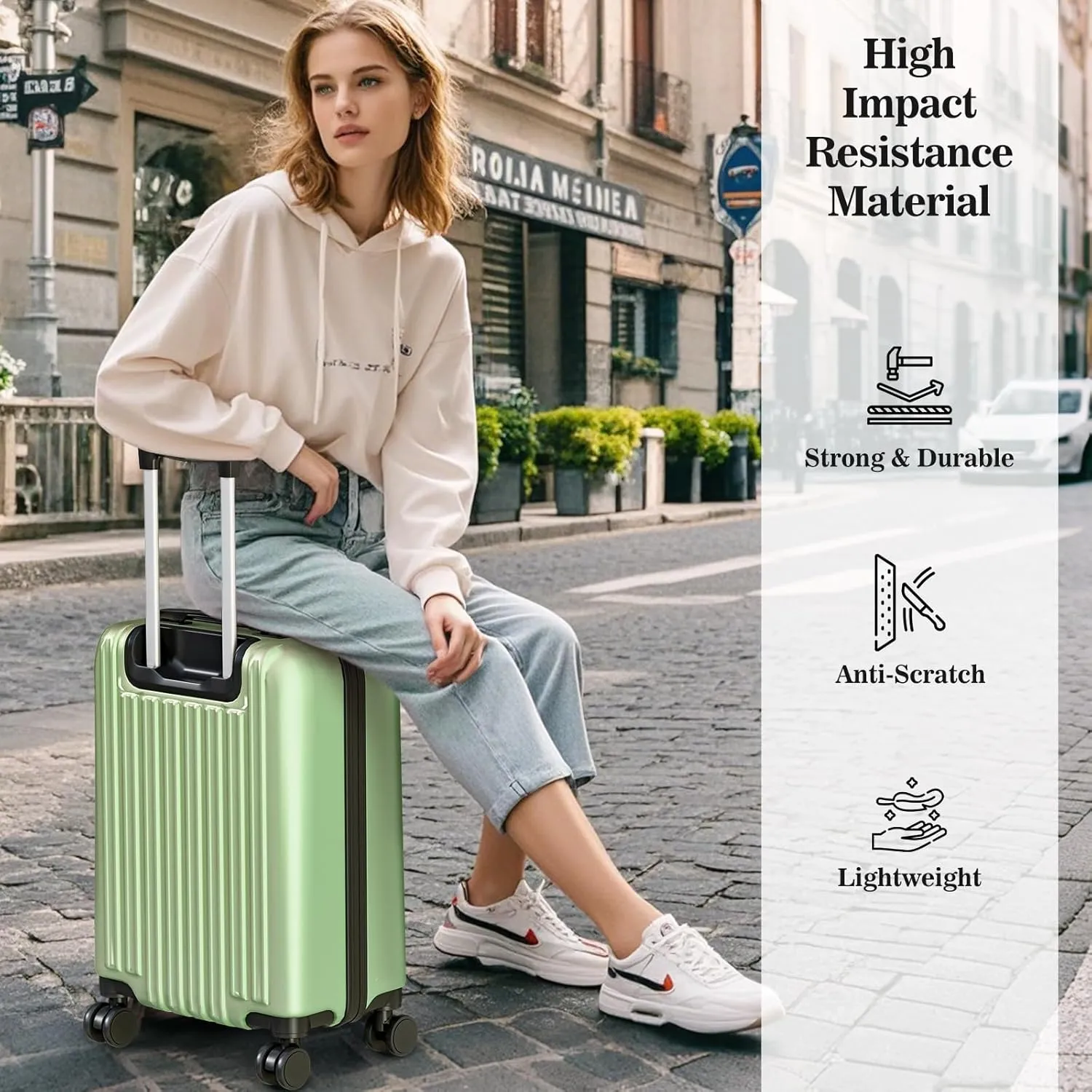 4 Piece Lightweight Luggage Set with 360 Silent Spinner Wheels,Water Resistant Large Capacity Suitcases 3 Stage Adjustable Telescopic Handle,Durable Travel Luggage 16" 20" 24" 28" (Green)