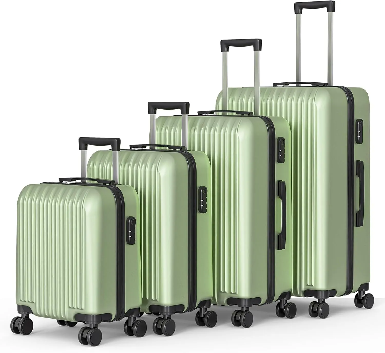 4 Piece Lightweight Luggage Set with 360 Silent Spinner Wheels,Water Resistant Large Capacity Suitcases 3 Stage Adjustable Telescopic Handle,Durable Travel Luggage 16" 20" 24" 28" (Green)
