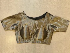 42A044 Grey Tissue Sari Blouse With Elbow Sleeves