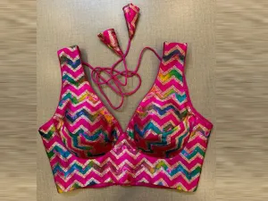 42A055 Pink Tie Dye Sleeveless Saree Blouse