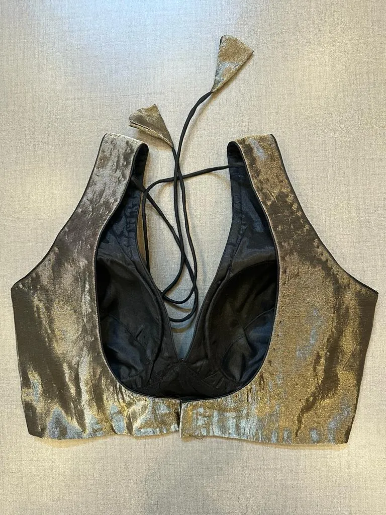 42A057 Grey Tissue Sleeveless Saree Blouse