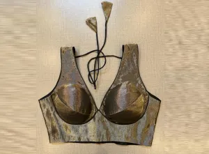 42A057 Grey Tissue Sleeveless Saree Blouse