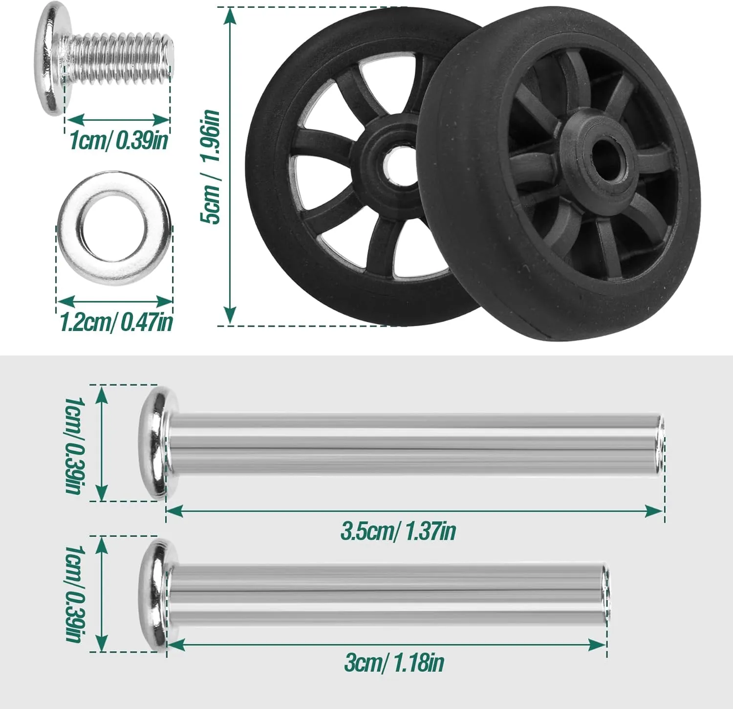 4pcs Luggage Wheels Replacement OD 50mm, Suitcase Swivel Casters, Wear Resistant Rubber Repair Wheel Black, PF08