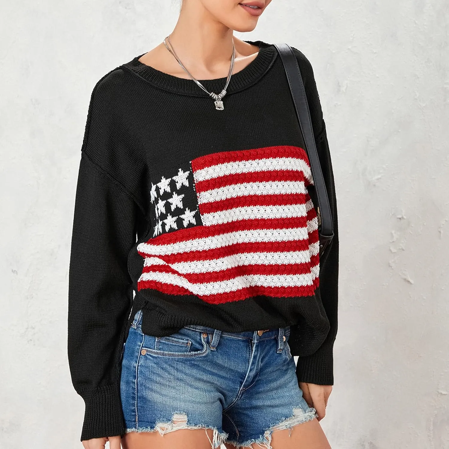 4th of July Vintage Sweater Long Sleeve Knit Pullover American Flag Sweatshirt Preppy Striped Sweaters