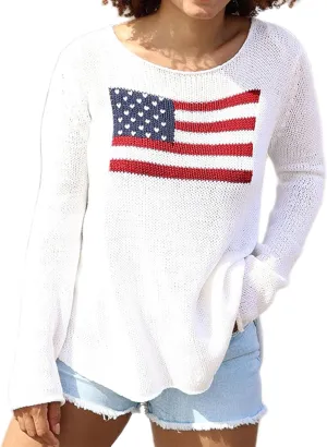 4th of July Vintage Sweater Long Sleeve Knit Pullover American Flag Sweatshirt Preppy Striped Sweaters