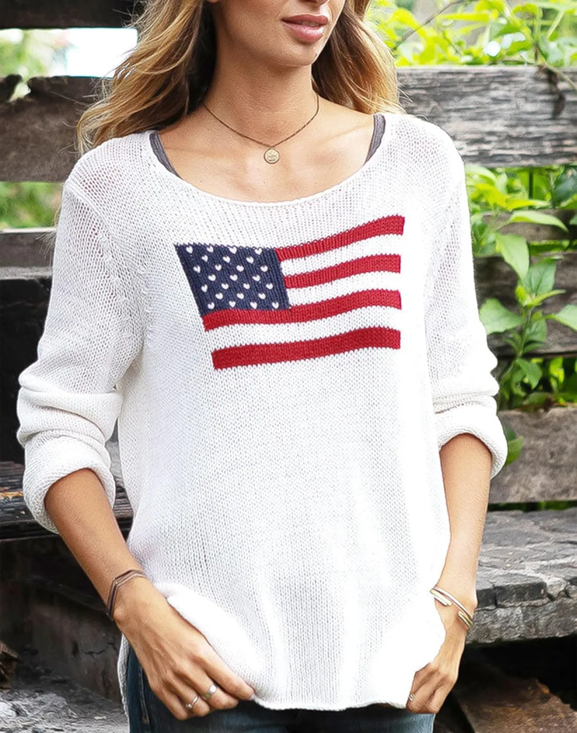 4th of July Vintage Sweater Long Sleeve Knit Pullover American Flag Sweatshirt Preppy Striped Sweaters