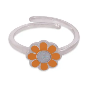 925 Sterling Silver Orange Daisy Rhodium Plated Ring For Kids