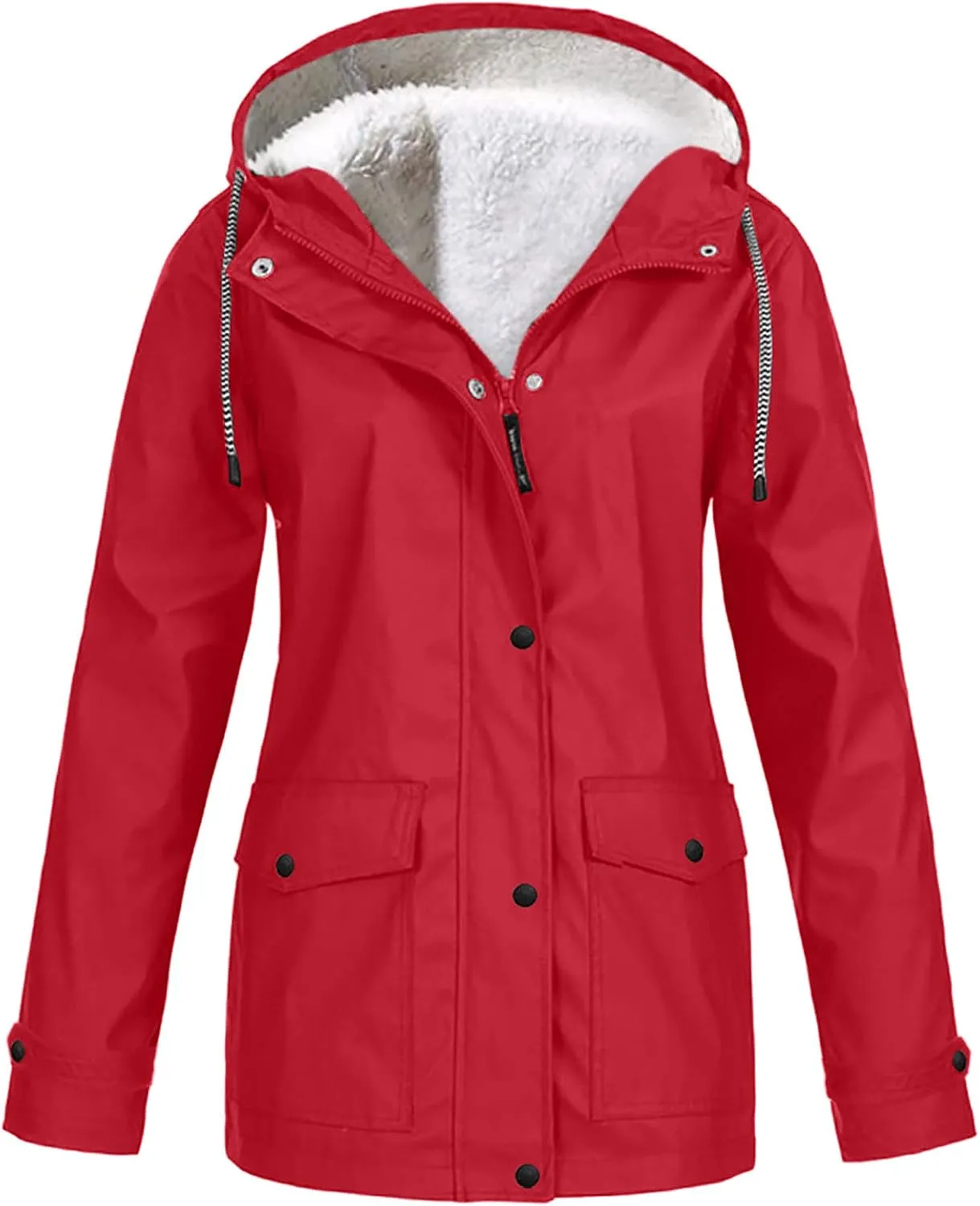 Active Hooded Rain Jackets Women's Fleece Lined Raincoat Waterproof Lightweight Outdoor Windbreaker Trench Rain Coats