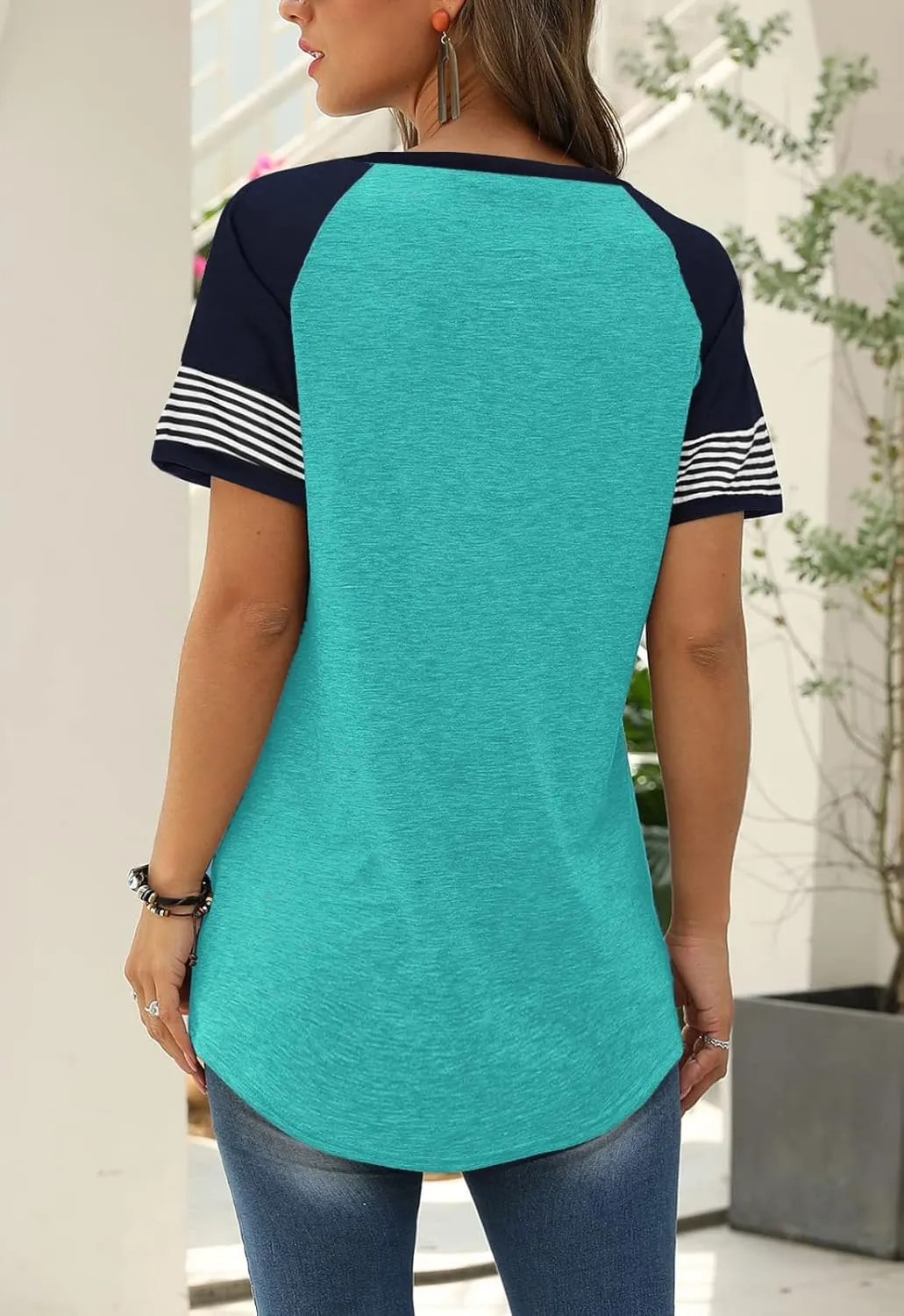 Adibosy Women Summer Casual Shirts: Short Sleeve Striped Tunic Tops - Womens Crew Neck Tee Tshirt Blouses