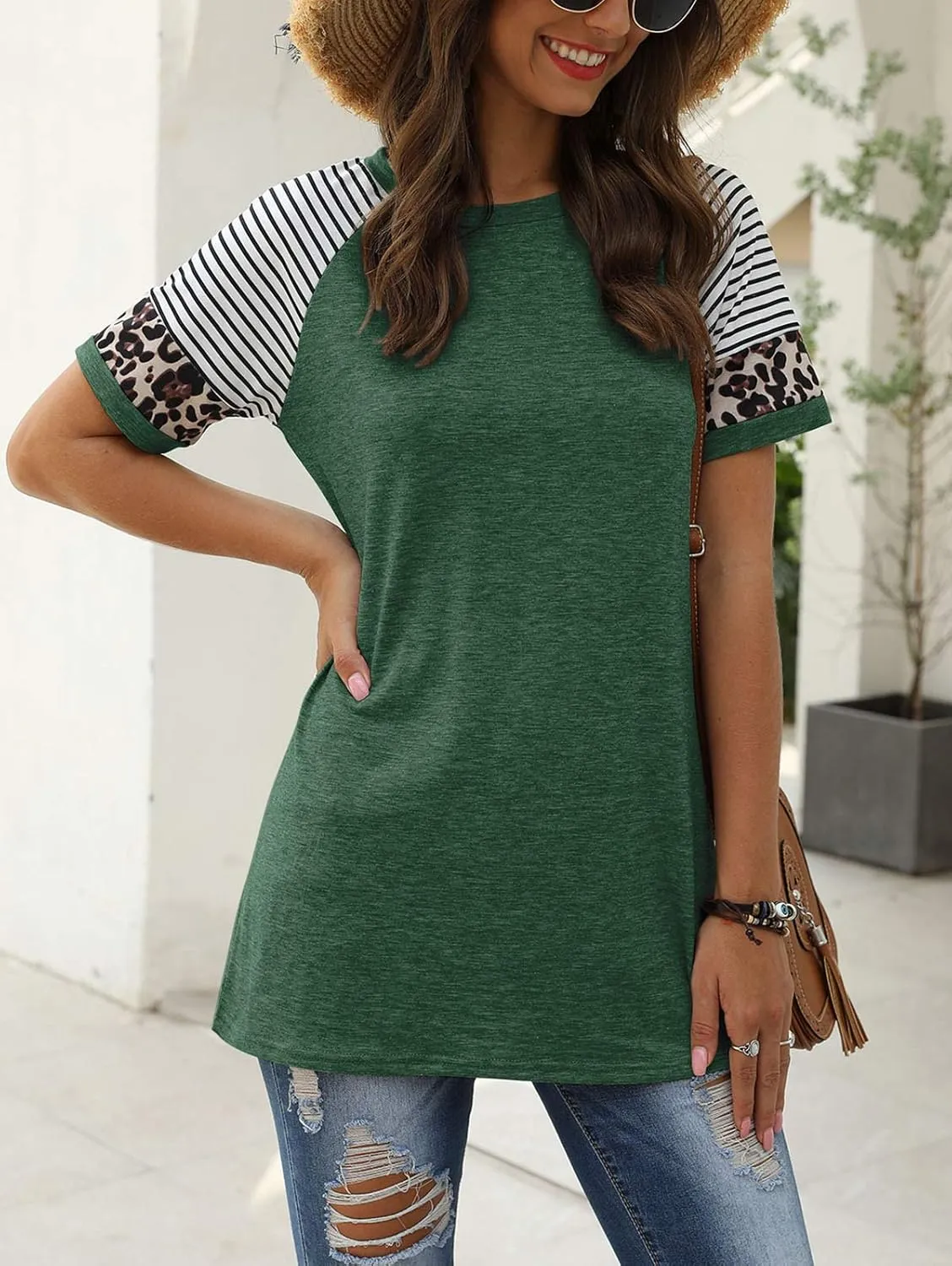 Adibosy Women Summer Casual Shirts: Short Sleeve Striped Tunic Tops - Womens Crew Neck Tee Tshirt Blouses
