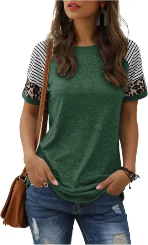 Adibosy Women Summer Casual Shirts: Short Sleeve Striped Tunic Tops - Womens Crew Neck Tee Tshirt Blouses